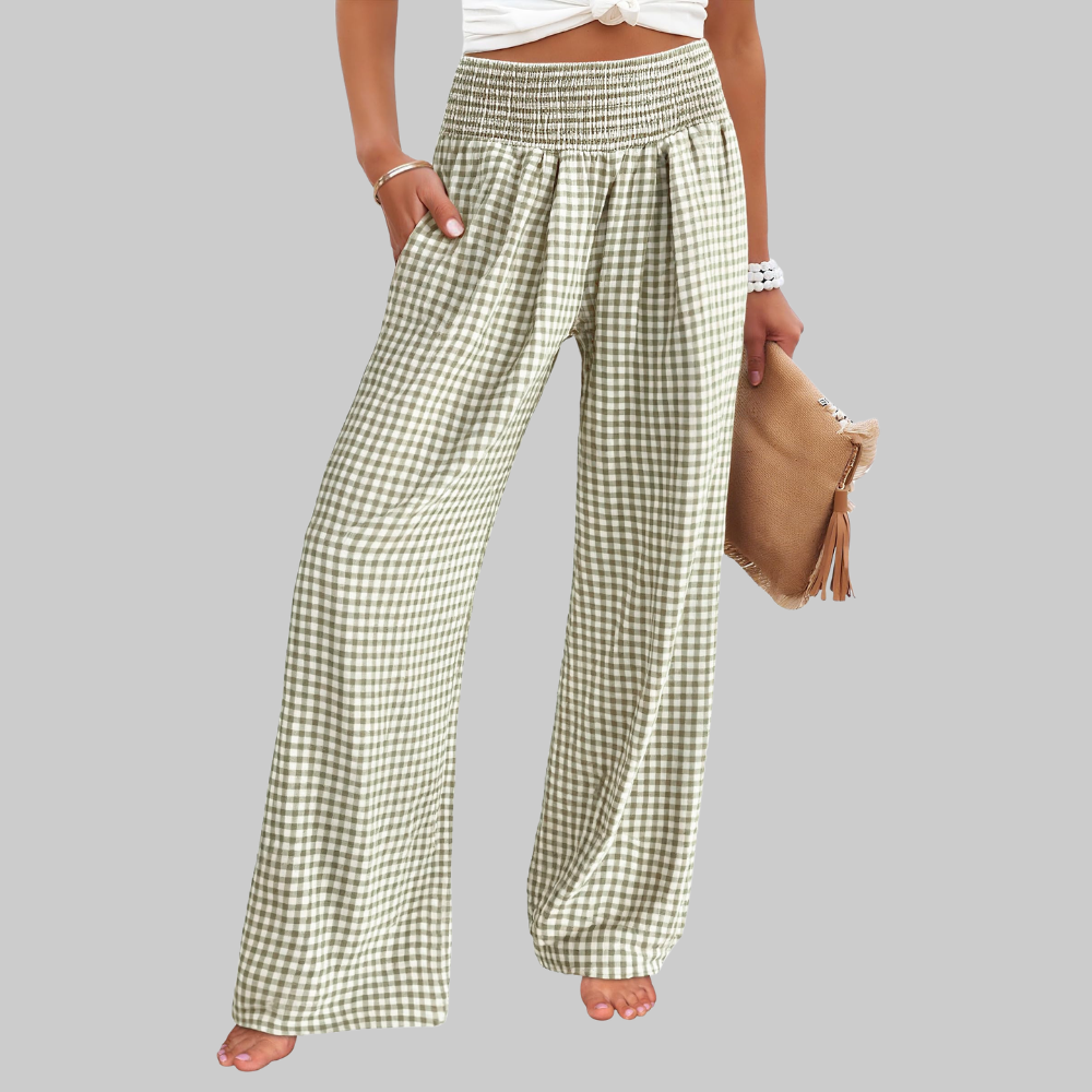 Nova Pantaloni Palazzo Donna – Modello a Vita Alta con Fantasia Righe e Tasche