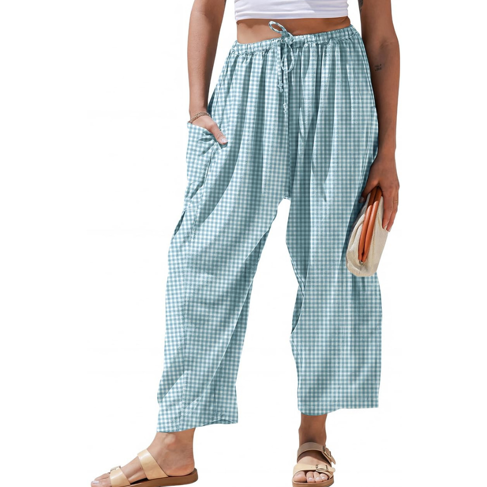 Vivian Pantaloni in Lino Donna – Modello Harem Wide Leg con Coulisse e Tasche