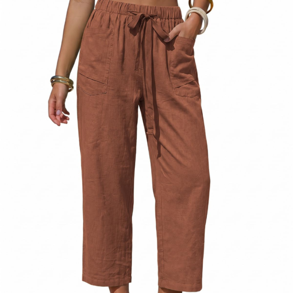 Eleanor Pantaloni Capri Donna – Modello Barrel a Righe con Coulisse e Tasche