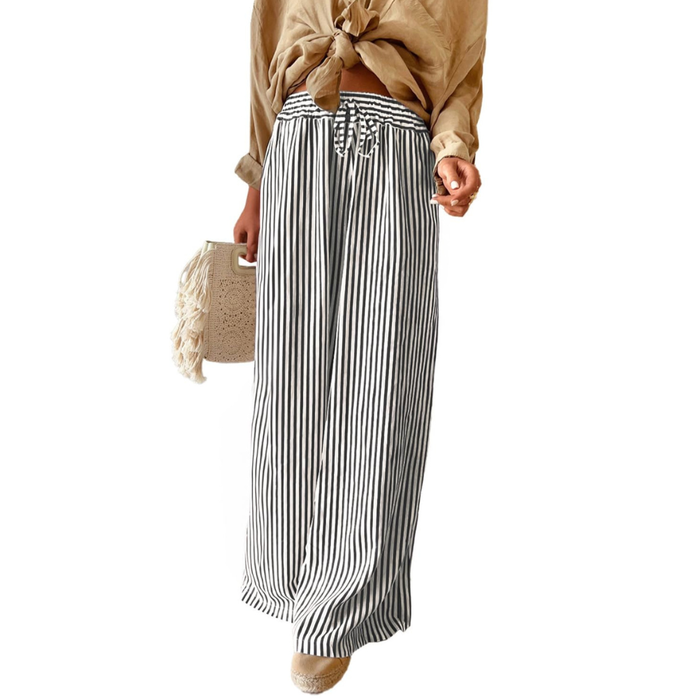 Peper Pantaloni Wide Leg Donna – Modello a Righe con Coulisse e Tasche