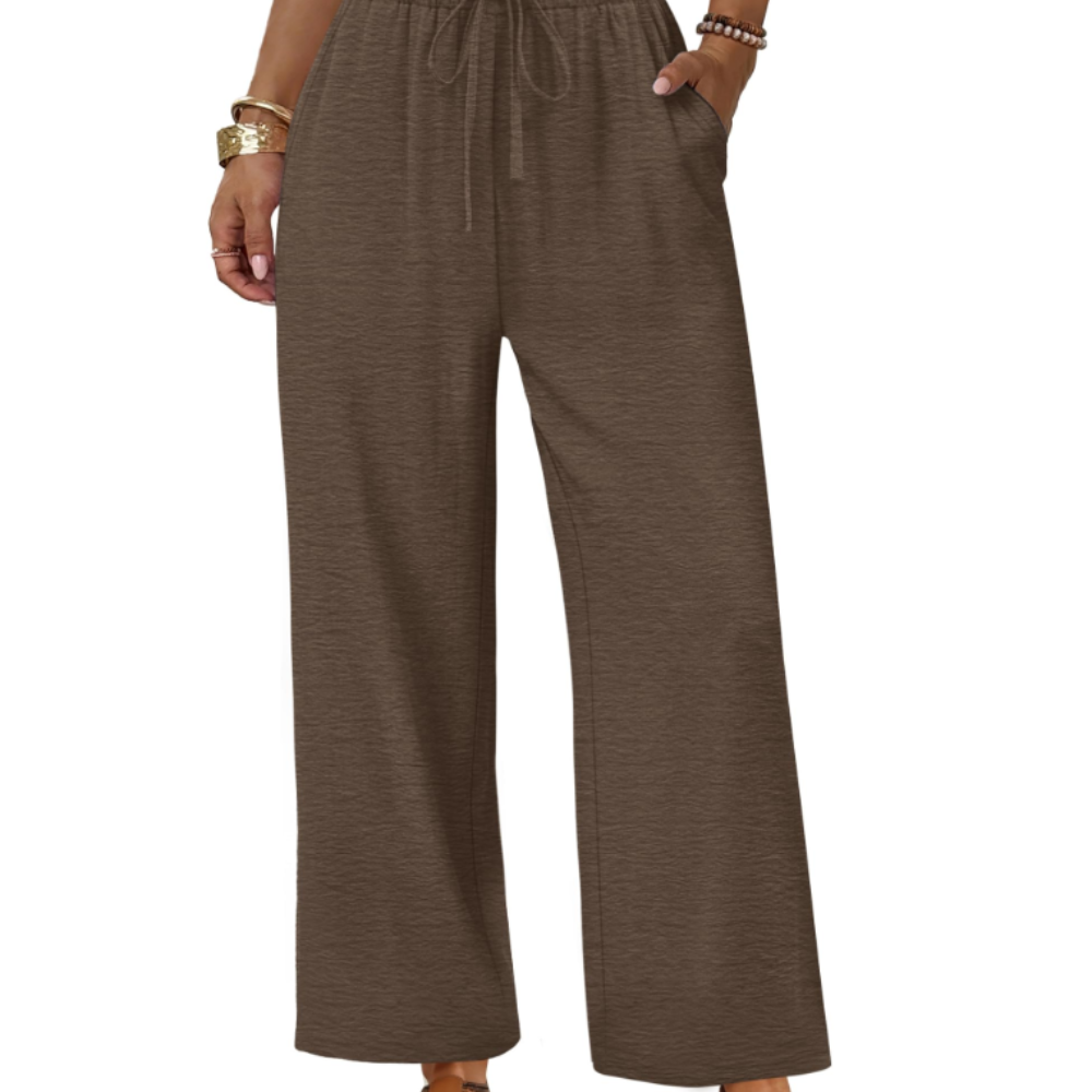 Katherine Pantalon Palazzo Femme – Modèle Jambe Large avec Cordon de Serrage et Poches