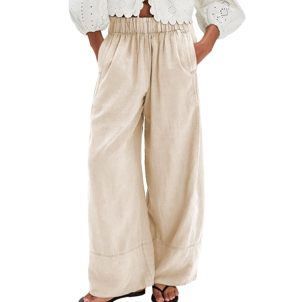 Genevieve Pantaloni in Lino Donna – Palazzo Wide Leg con Pieghe e Tasche