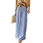 Peper Pantaloni Wide Leg Donna – Modello a Righe con Coulisse e Tasche