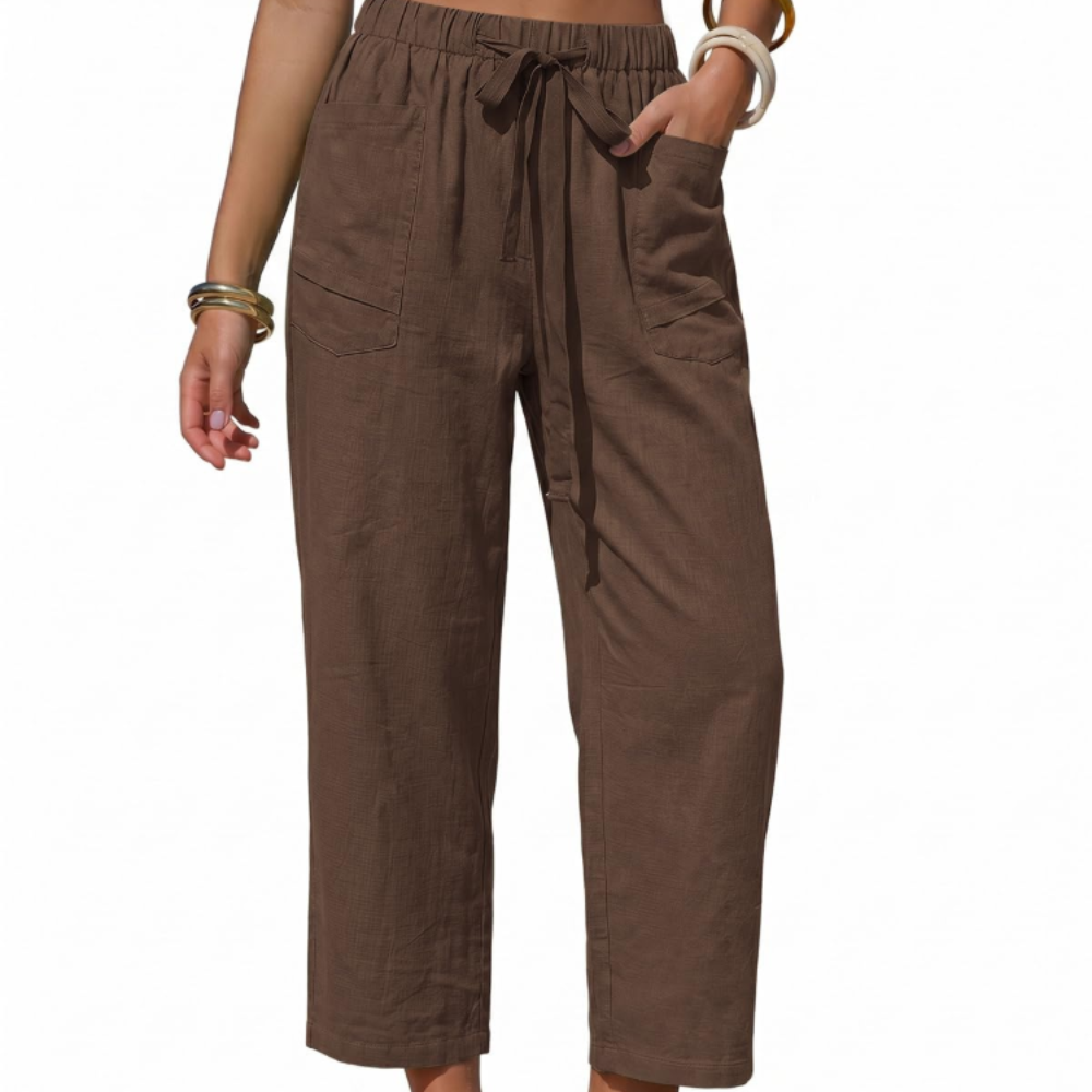 Eleanor Pantaloni Capri Donna – Modello Barrel a Righe con Coulisse e Tasche