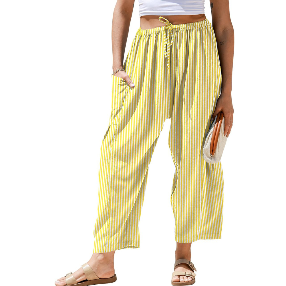 Vivian Pantaloni in Lino Donna – Modello Harem Wide Leg con Coulisse e Tasche