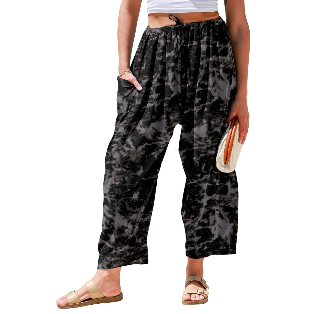Daphne Pantaloni in Lino Donna – Modello Harem Wide Leg con Coulisse e Tasche