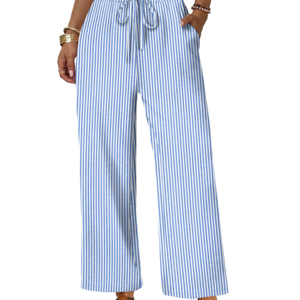 Katherine Pantalon Palazzo Femme – Modèle Jambe Large avec Cordon de Serrage et Poches