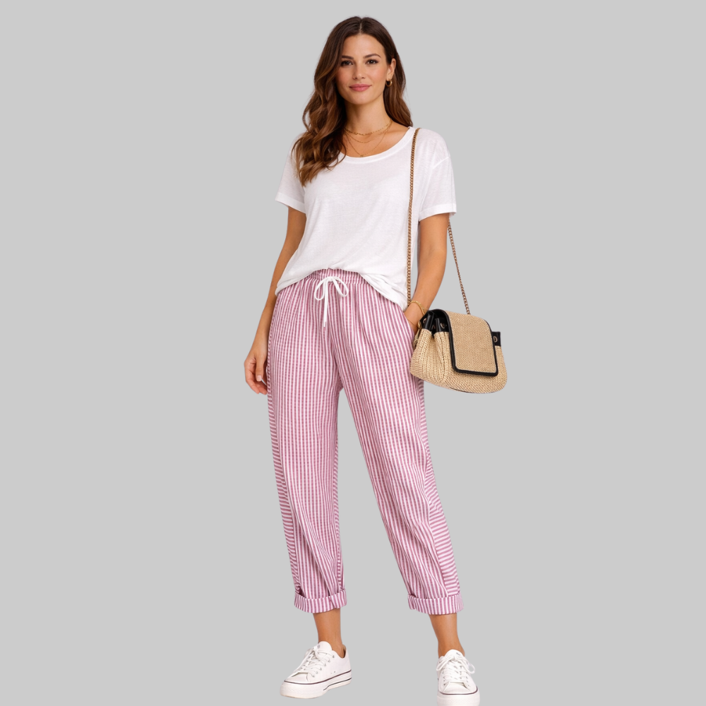 Fairy Pantaloni Donna a Righe – Pantaloni Estivi con Vita Elastico e Coulisse