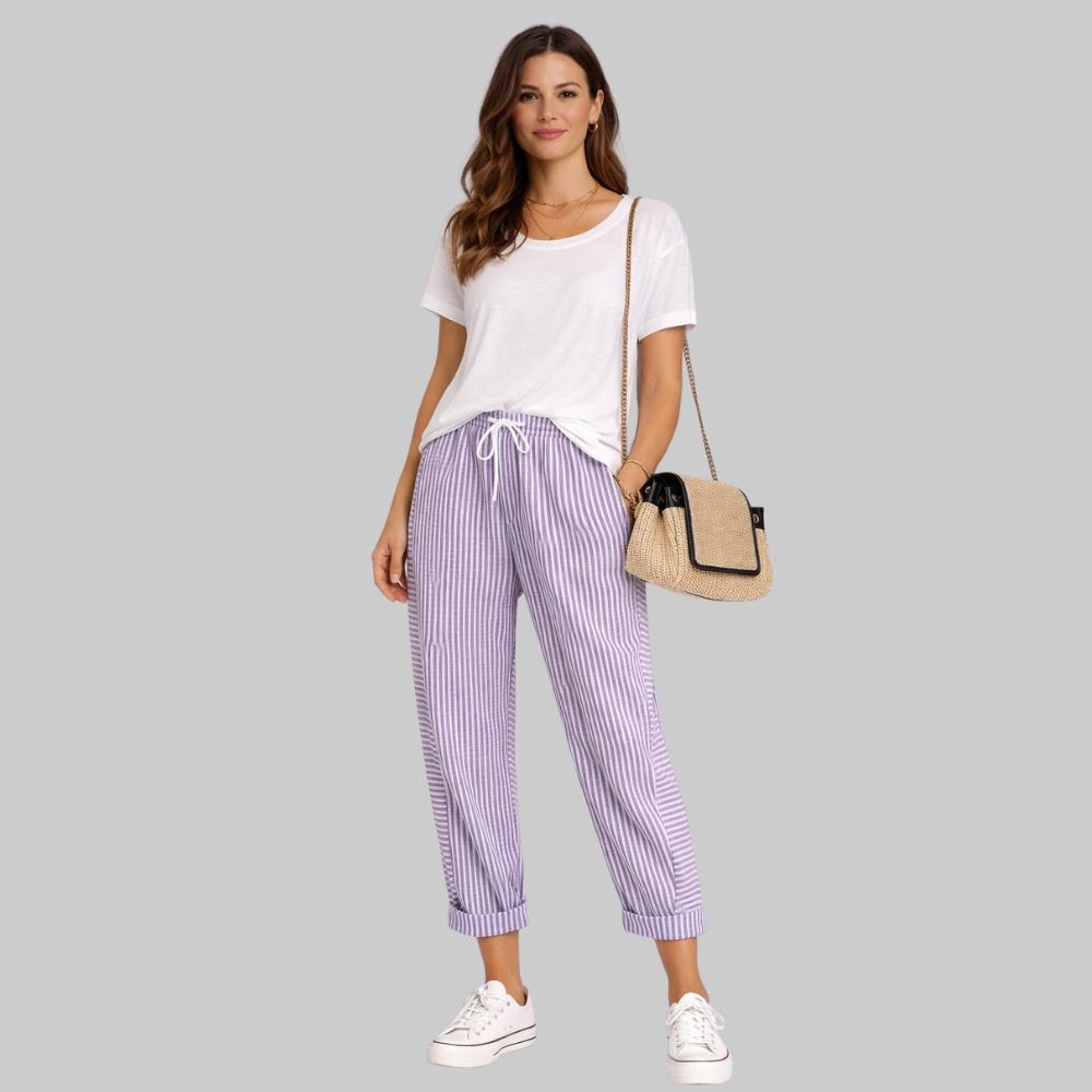 Fairy Pantaloni Donna a Righe – Pantaloni Estivi con Vita Elastico e Coulisse