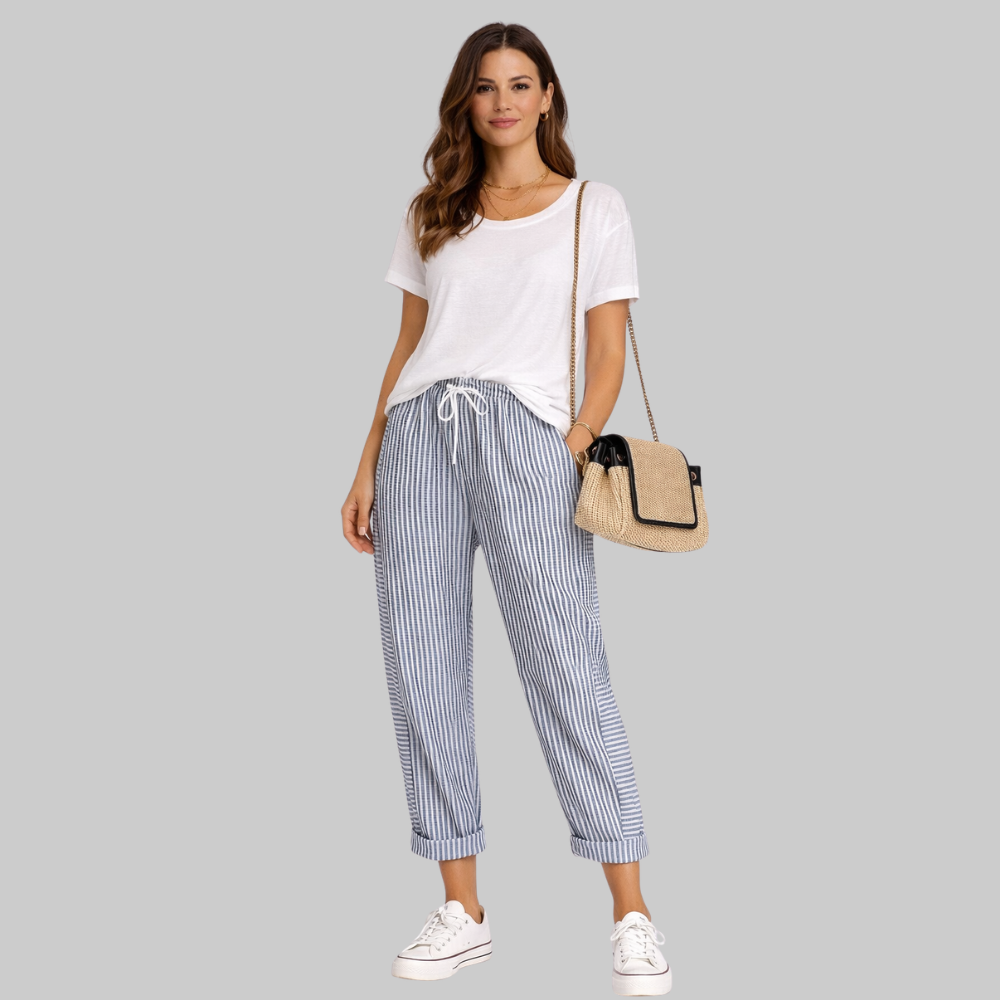 Fairy Pantaloni Donna a Righe – Pantaloni Estivi con Vita Elastico e Coulisse