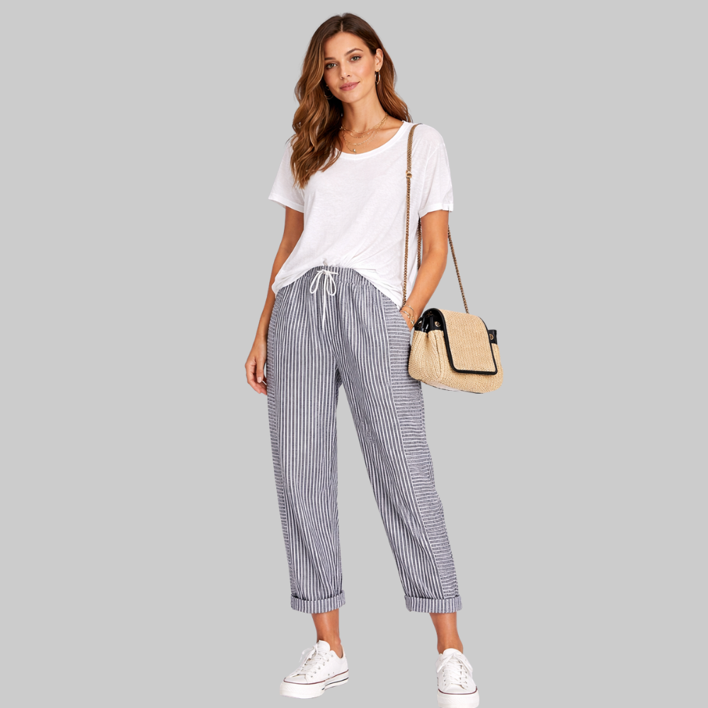 Fairy Pantaloni Donna a Righe – Pantaloni Estivi con Vita Elastico e Coulisse