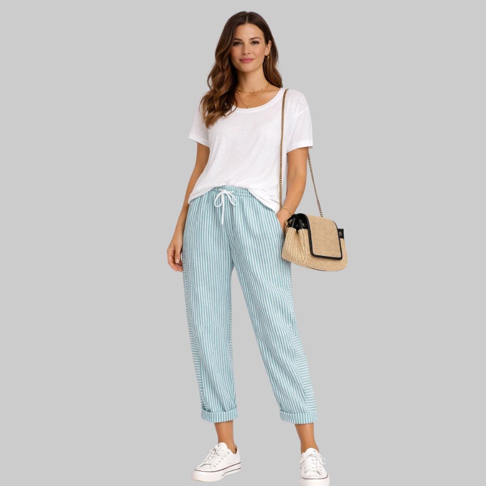 Fairy Pantaloni Donna a Righe – Pantaloni Estivi con Vita Elastico e Coulisse