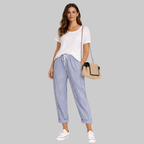 Fairy Pantaloni Donna a Righe – Pantaloni Estivi con Vita Elastico e Coulisse