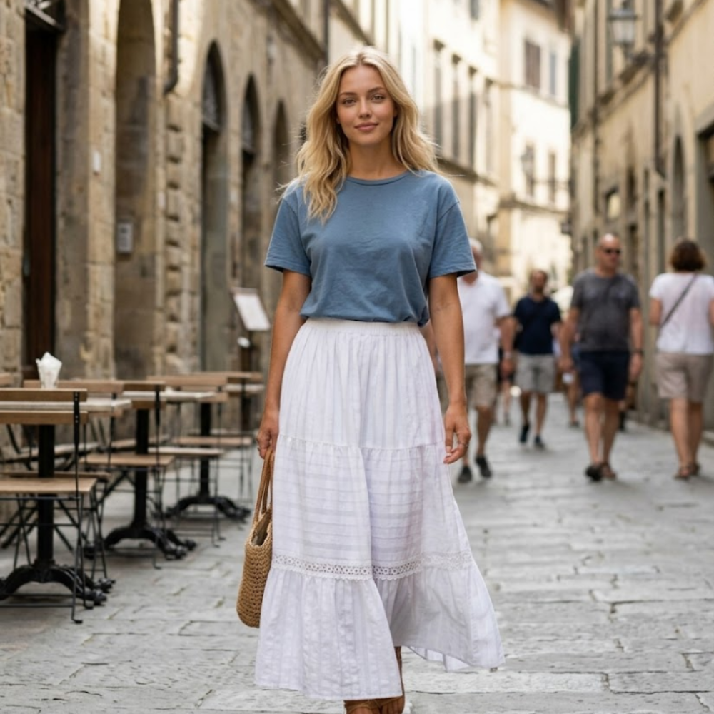 Breilla Falda Maxi para Mujer Boho – Falda Larga de Algodón con Detalles en Encaje Crochet