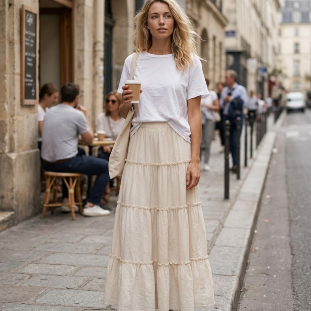 Falda Layza Donna Maxi – Falda Larga Boho con Volantes y Cintura Alta Elástica