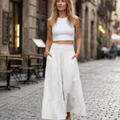 Valentina Gonna Maxi Donna Boho – Gonna Lunga Fluida a Vita Alta con Tasche