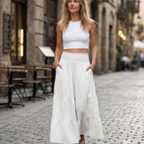 Valentina Gonna Maxi Donna Boho – Gonna Lunga Fluida a Vita Alta con Tasche