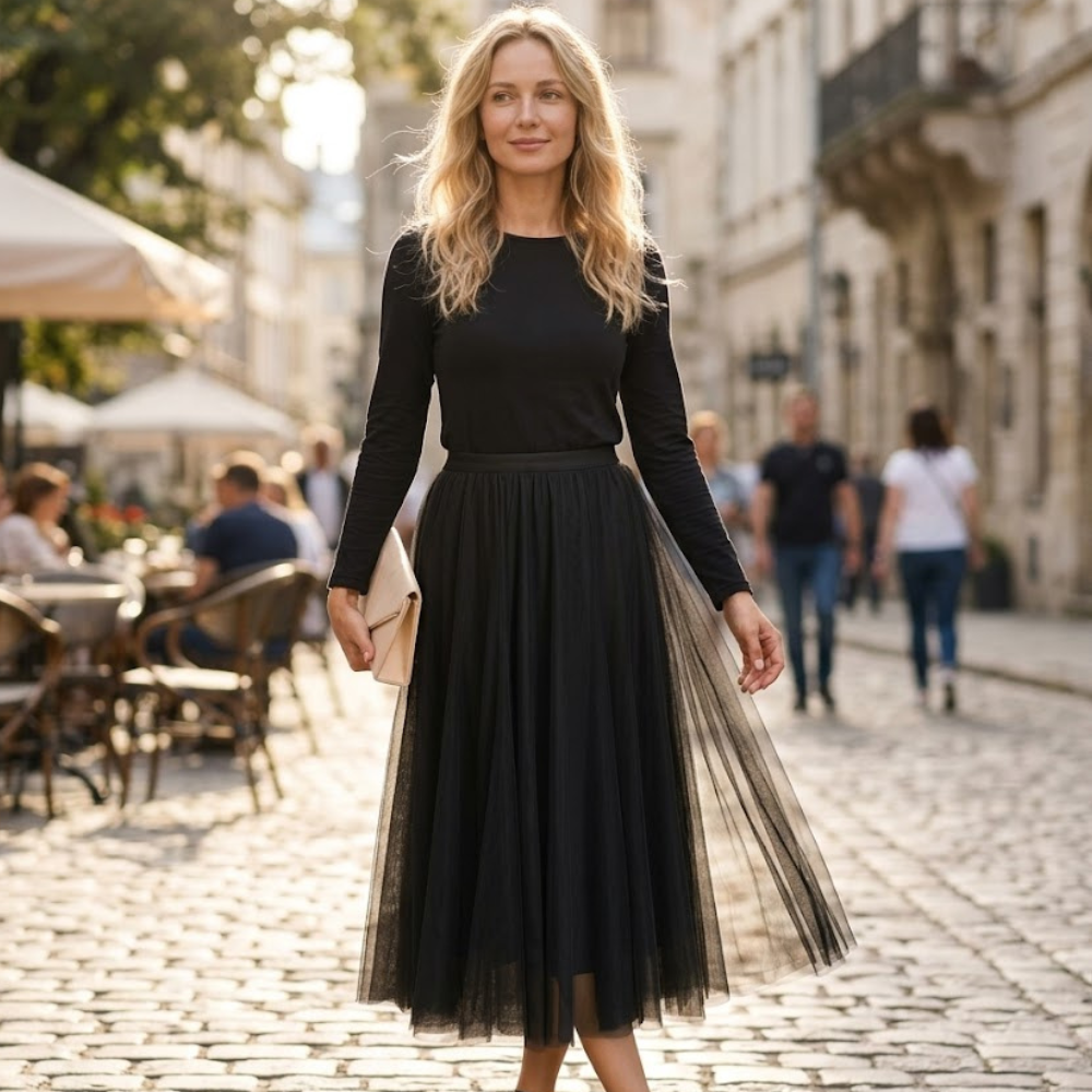 Gonna Cassy Donna – Falda midi de tul elegante con cintura alta