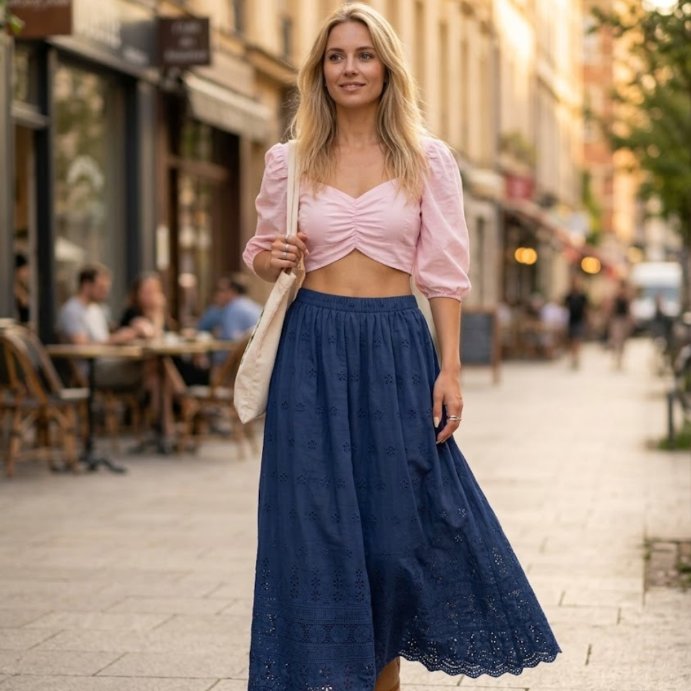 Falda Dowerme Donna – Falda Maxi Boho de Algodón con Bordados Sangallo