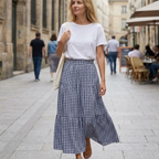Emma Gonna Maxi Donna a Quadri – Gonna Lunga Vintage a Vita Alta con Tasche