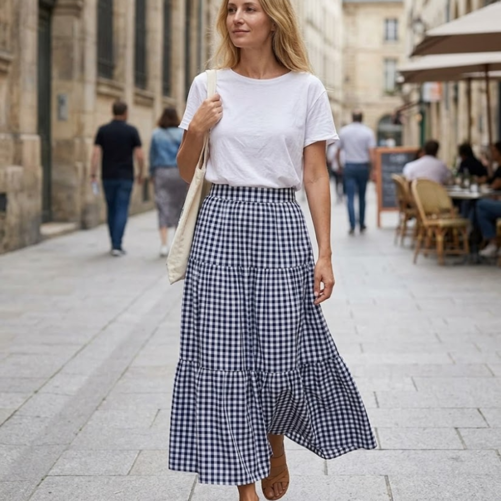Emma Gonna Maxi Donna a Quadri – Gonna Lunga Vintage a Vita Alta con Tasche
