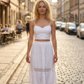 Jupe Edith Gonna Maxi Donna Boho – Jupe Longue en Coton avec Détails en Dentelle Crochet