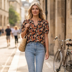 Valentina Top Femme – Col V, Manches Bouffantes, Blouse Décontractée Élégante