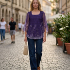 Giada Blusa Donna – Scollo Quadrato, Maniche 3/4 Volant, Tunica Chiffon Elegante