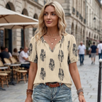 Blouse Bohème Femme Francesca – Col V avec Lien, Manches Bouffantes, Fluide Décontractée