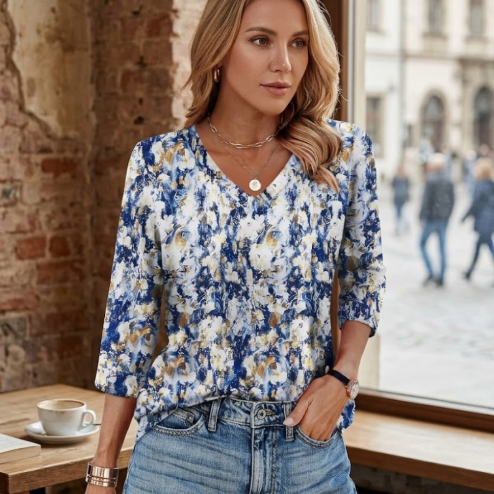 Claudia Tunica Donna – Scollo V, Maniche 3/4, Blusa Casual Loose Fit Base