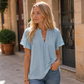 Aurora Blusa Donna – Scollo V, Maniche Volant, Pizzo Crochet Boho Elegante