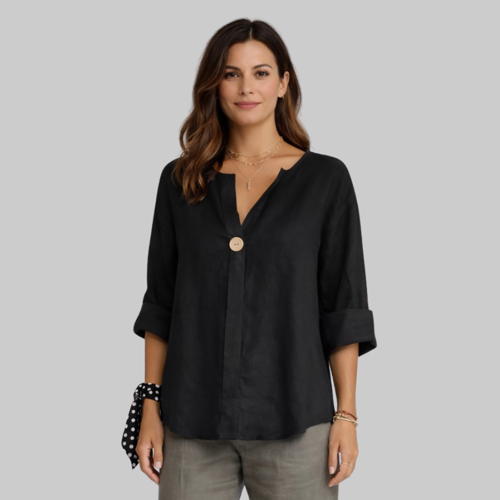 Blossom Blusa Donna Elegante – Camicetta con Scollo a V in Cotone e Lino Casual