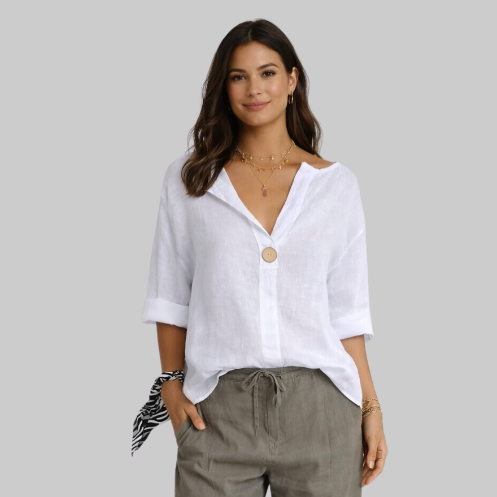 Blossom Blusa Donna Elegante – Camicetta con Scollo a V in Cotone e Lino Casual