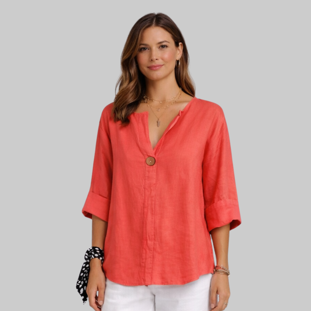 Blossom Blusa Donna Elegante – Camicetta con Scollo a V in Cotone e Lino Casual