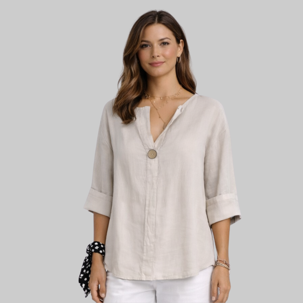 Blossom Blusa Donna Elegante – Camicetta con Scollo a V in Cotone e Lino Casual