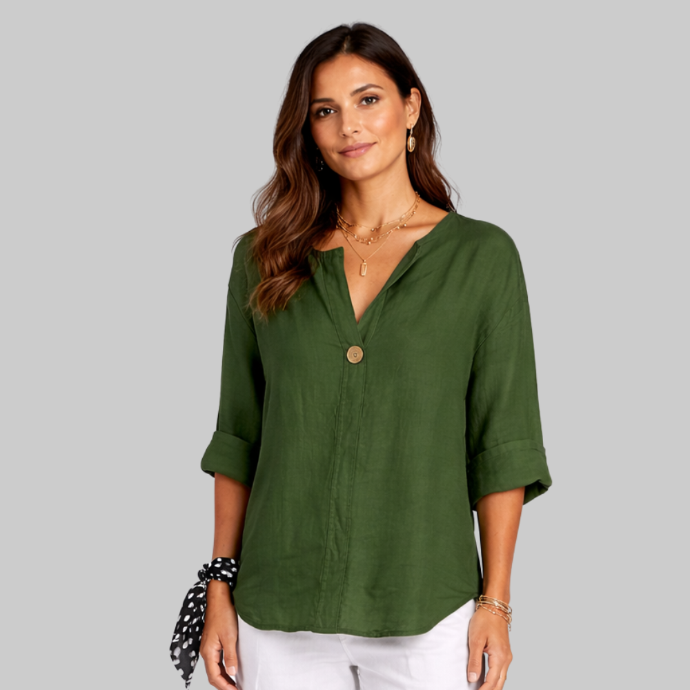 Blossom Blusa Donna Elegante – Camicetta con Scollo a V in Cotone e Lino Casual