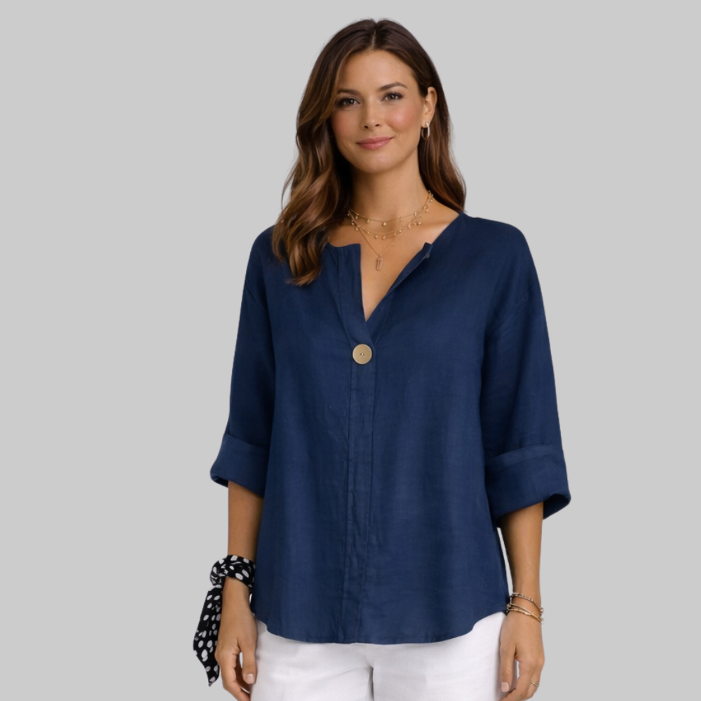 Blossom Blusa Donna Elegante – Camicetta con Scollo a V in Cotone e Lino Casual