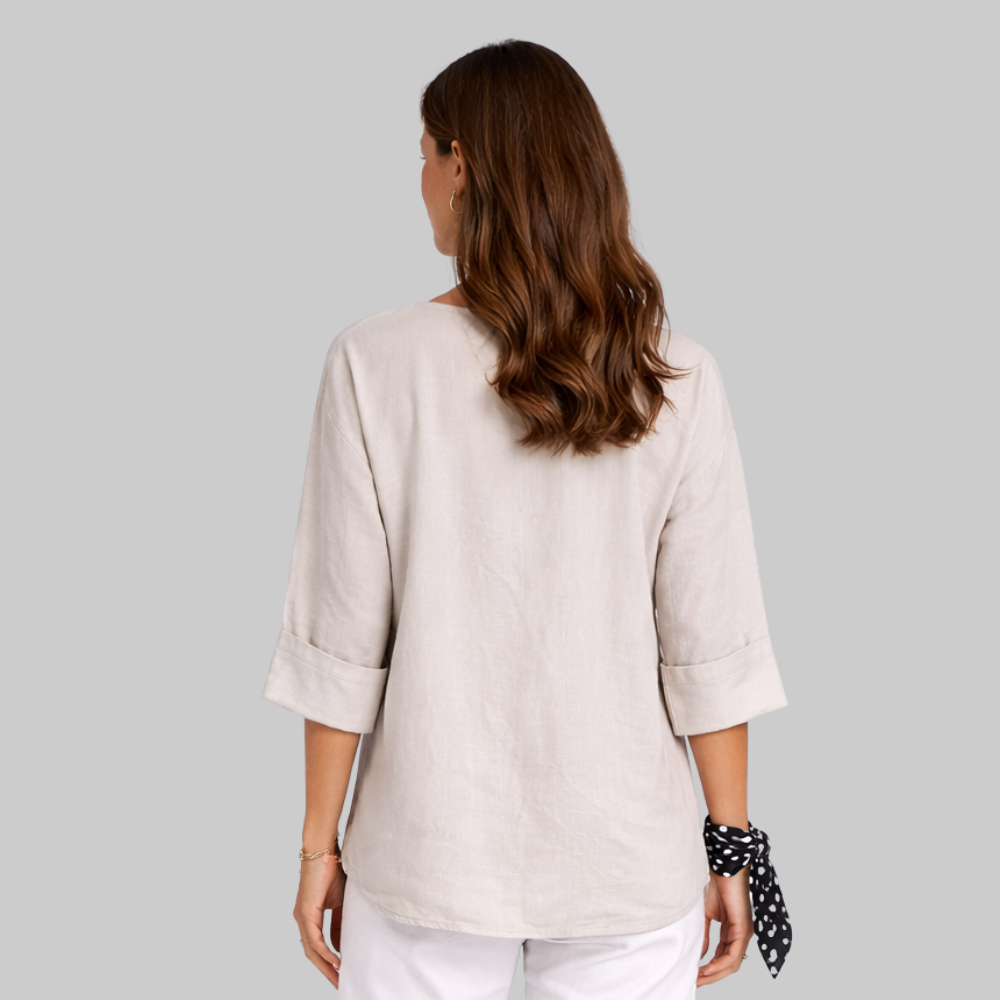 Blossom Blusa Donna Elegante – Camicetta con Scollo a V in Cotone e Lino Casual