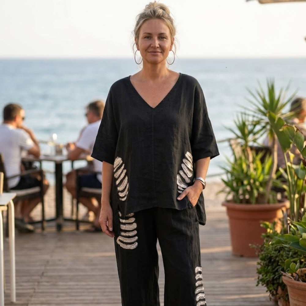 Shiara Ensemble Femme Deux Pièces – Ensemble Oversize avec Taille Élastique et Pantalons Amples