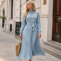 Elena Abito Donna Midi Plissé – Collo Alto, Cintura Regolabile Elegante