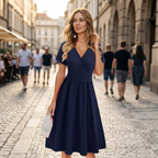 Ruby Vestido cruzado para mujer – Vestido midi con escote en V, mangas cortas y bolsillos