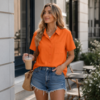 Alessia Chemise Femme – Boutons, Manches Courtes, Élégant Décontracté Bureau Léger