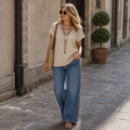 Francesca T-Shirt Femme – Col V, Top Décontracté Élégant, Manches Courtes Estival