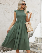 Robe Maxi Sabrina pour Femme – Robe à Volants avec Taille Haute et Manches Volantes