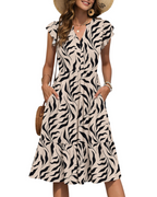 Camilla Midi Dress for Women – Floral Dress with V-Neck & Ruffled Sleeves