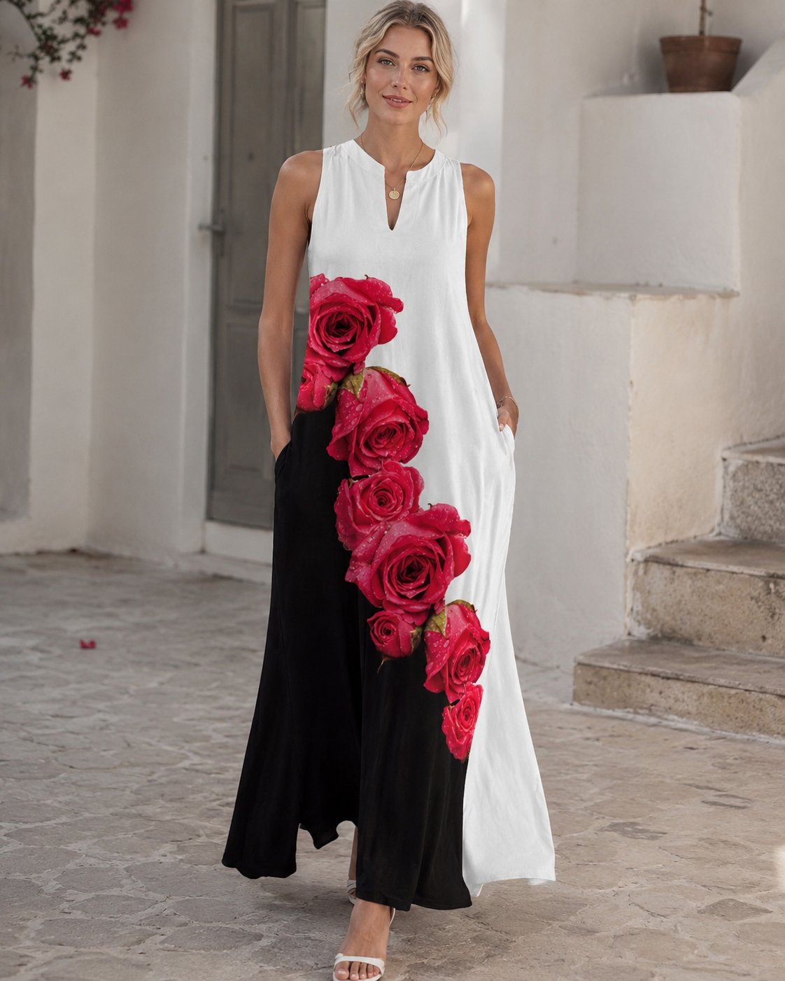 Scarlett Vestido Maxi para Mujer – Vestido de Verano sin Mangas con Escote en V y Bolsillos