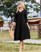 Valerie Abito Midi Mujer – Vestido Línea A con Escote en V y Mangas de Encaje