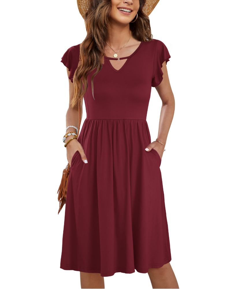 Robe d'été pour femme Caitlyn – Robe midi avec décolleté en V, volants et poches