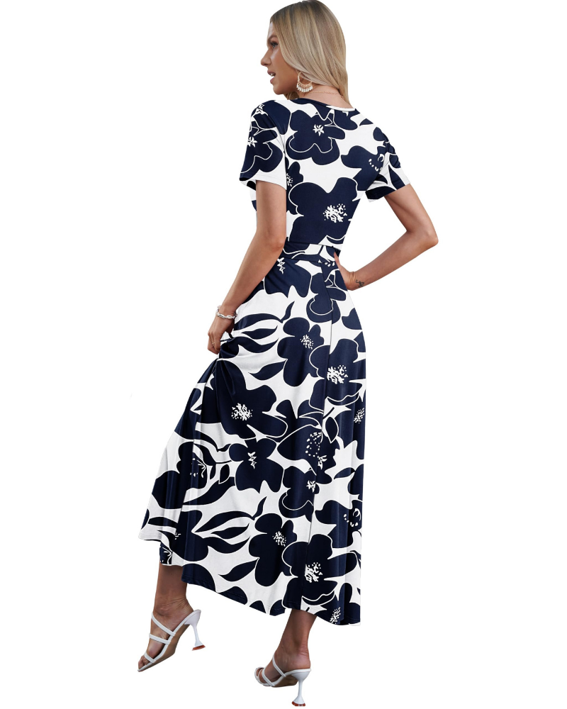 Danielle Abito Long Femme – Robe d'Été avec Col en V, Taille Haute et Poches