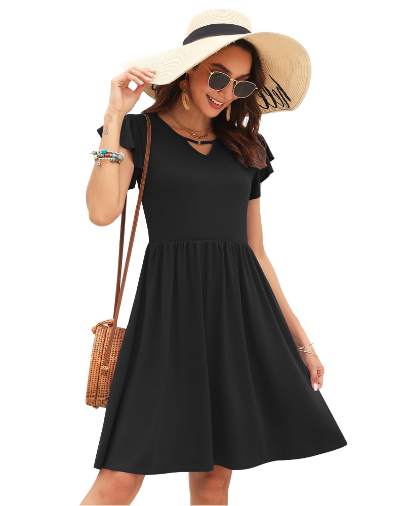 Robe d'été pour femme Caitlyn – Robe midi avec décolleté en V, volants et poches
